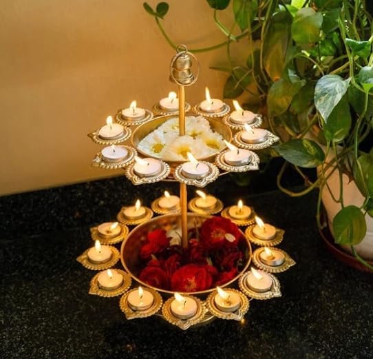 Purple Tree Beautiful Two Layer Diya Urli Decorative Bowl - Pack of 1 - Traditional Bowl for Floating Flowers and Tea Light Candles - Home Decor