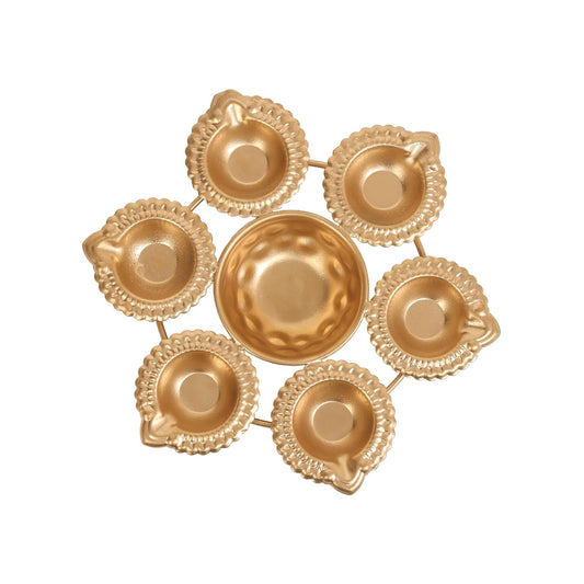 ome Decor Golden Metal Handcrafted Designer Diya Urli for Diwali Diyas Set-Traditional Decorative Bowl for Floating Flowers and Tea Light Candles, Diwali Urli (6 Diya Urli)