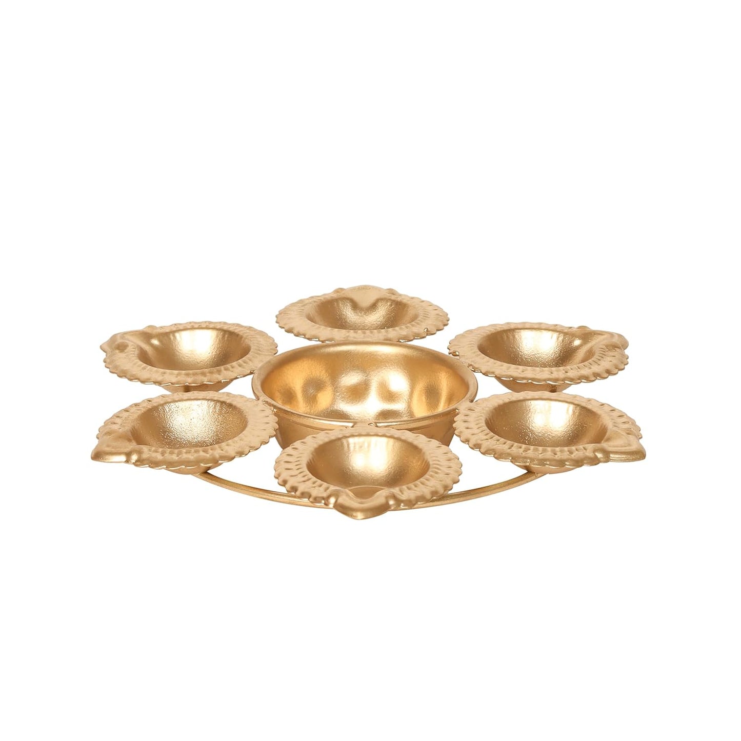 ome Decor Golden Metal Handcrafted Designer Diya Urli for Diwali Diyas Set-Traditional Decorative Bowl for Floating Flowers and Tea Light Candles, Diwali Urli (6 Diya Urli)