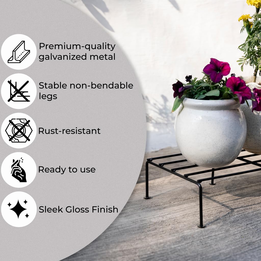 Plant Stand | Black, (Set of 4) 120 KG Load Capacity, Anti-Rust Metal with Non-Bendable Legs | Ideal for Plant Stands for Outdoor...
